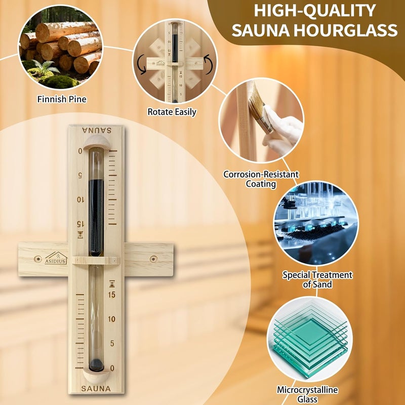Asidius Sauna Timer, Wall-Mounted 360° Rotating 15 Minute Sand Timer, Sauna Accessories for Infrared Sauna, Home Sauna, Sauna Box (Pine) - Image 5